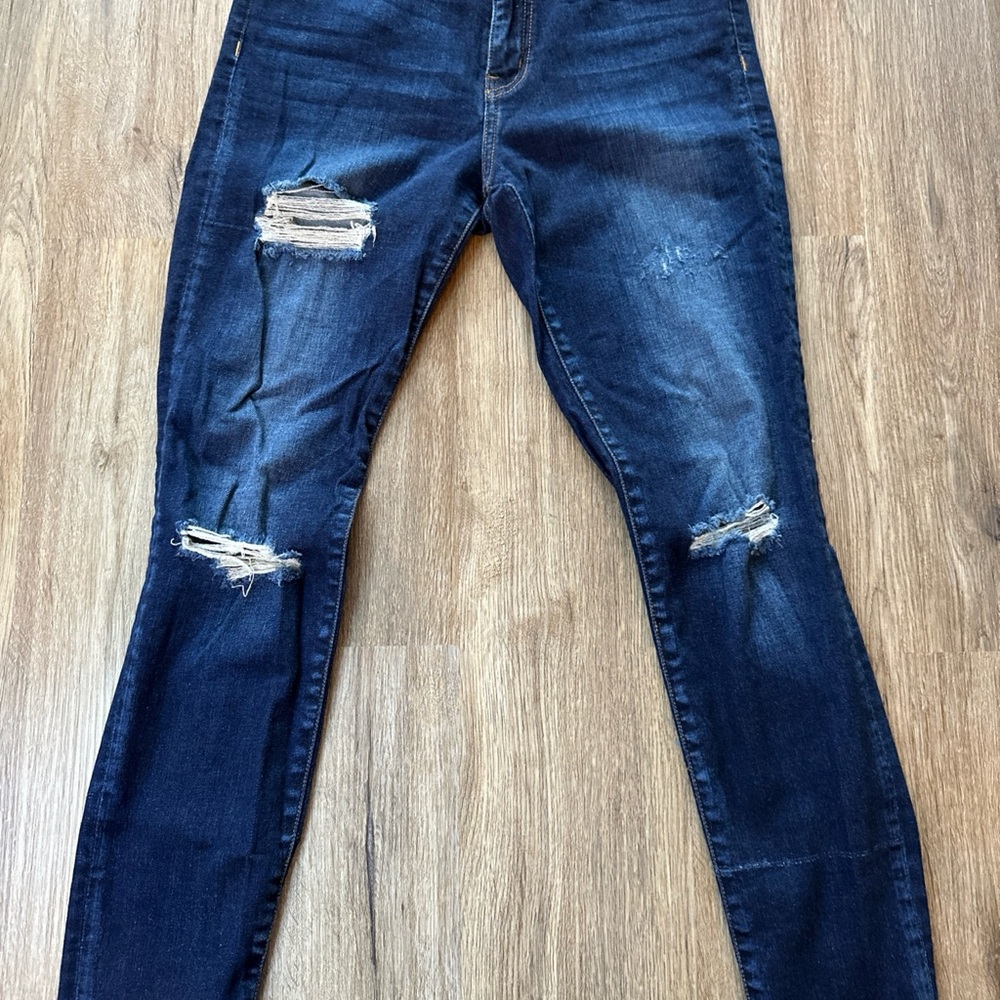 Trendy Distressed Dark Blue Women's Skinny Jeans